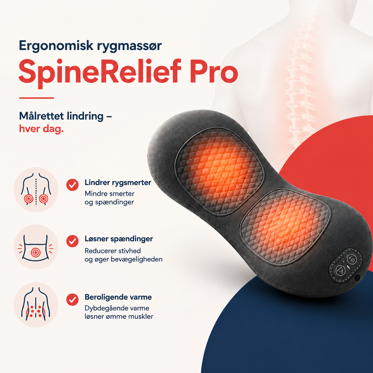 SpineRelief™ Pro - Elektrisk Rygmassager med Varme